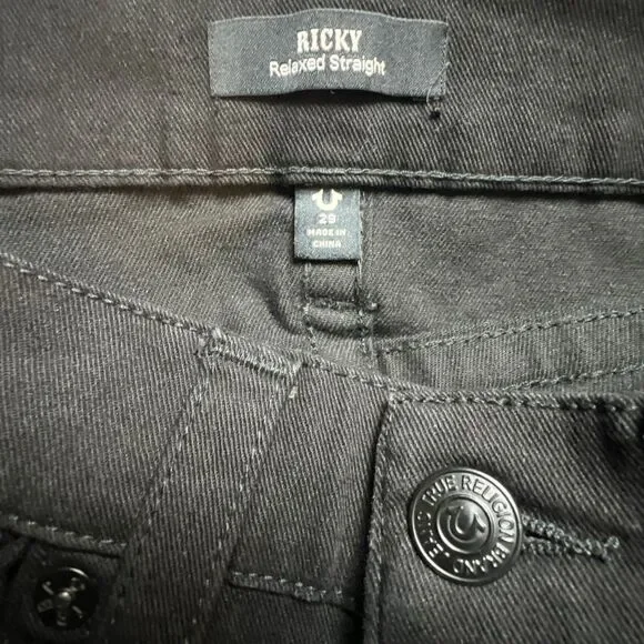 True Religion Ricky Relaxed Straight Jeans Black 29x32 NWT